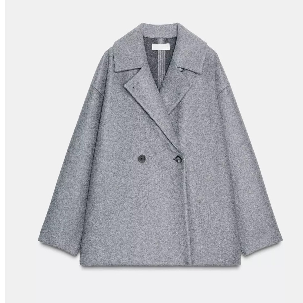 Zara Elegant Gray Double-Breasted Coat
